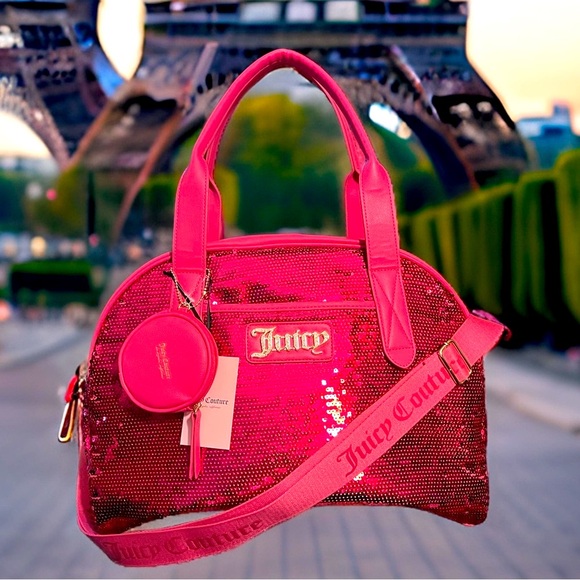 Juicy Couture Los Angeles NWT Pink Sequined Queen of Everything Messenger Bag - Picture 5 of 12